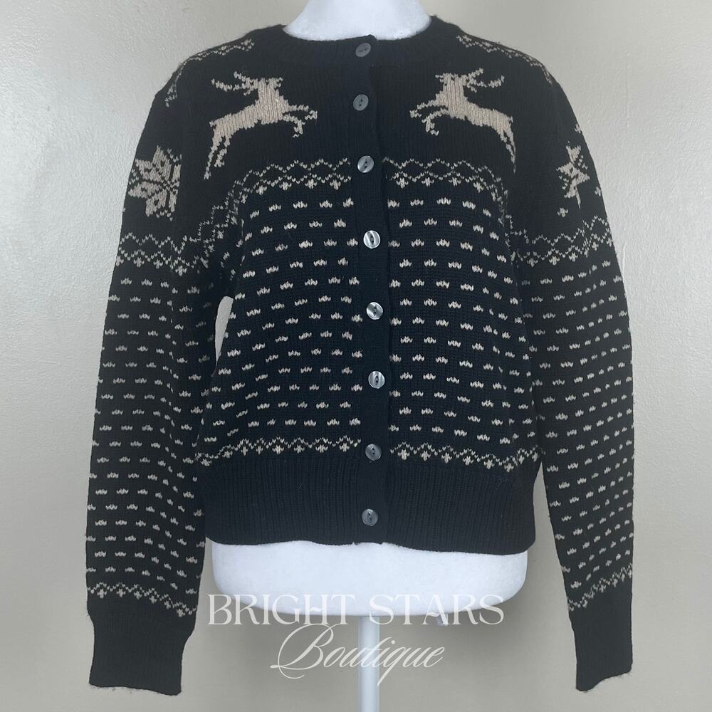 Rare Reindeer Cardigan ASO Sabrina The Teenage Witch Black Cream Vintage Holiday - Picture 5 of 11